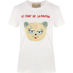 cat-face patch T-shirt