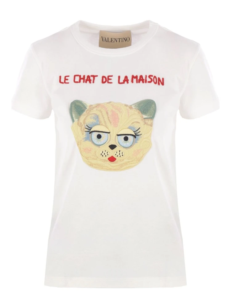 cat-face patch T-shirt