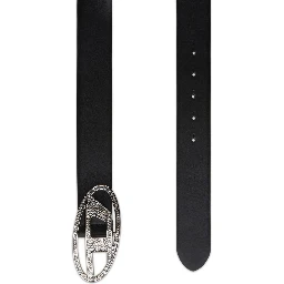 Rhinestone-logo Leather Belt In Black