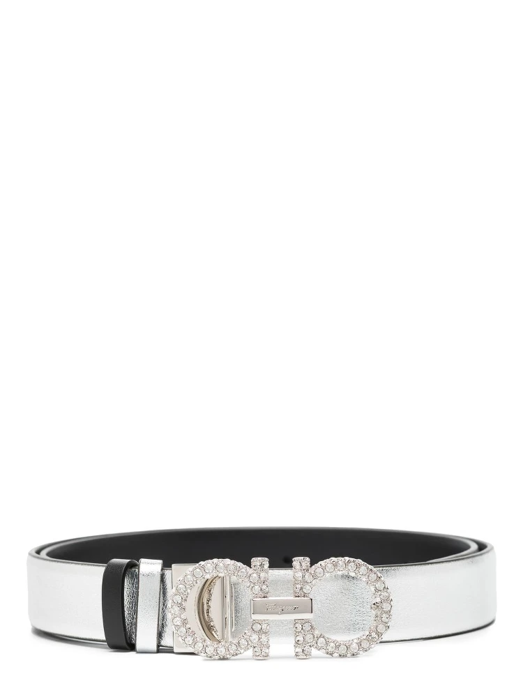 Ferragamo Women Gancini Strass Leather Belt In Neutral