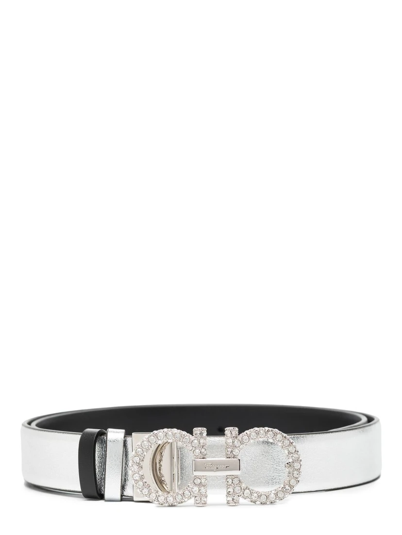 Ferragamo Women Gancini Strass Leather Belt In Neutral