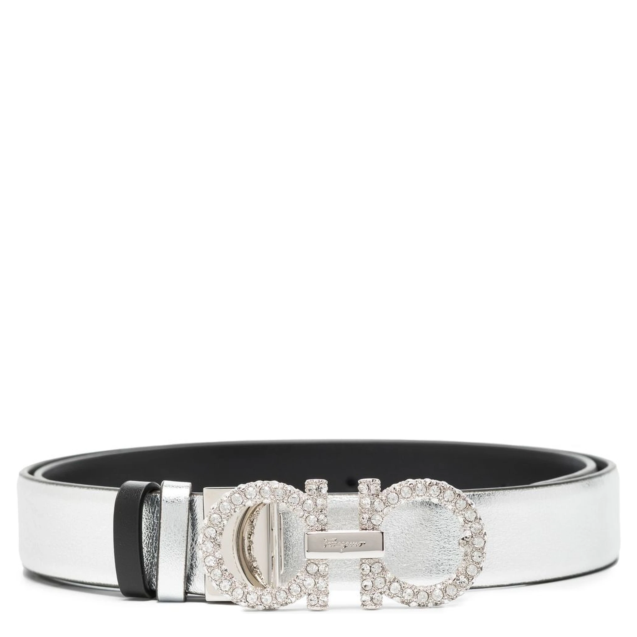 Ferragamo Women Gancini Strass Leather Belt In Neutral