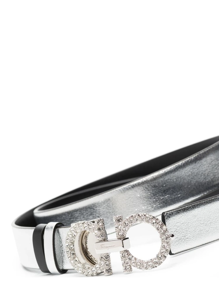 Ferragamo Women Gancini Strass Leather Belt In Neutral alternative