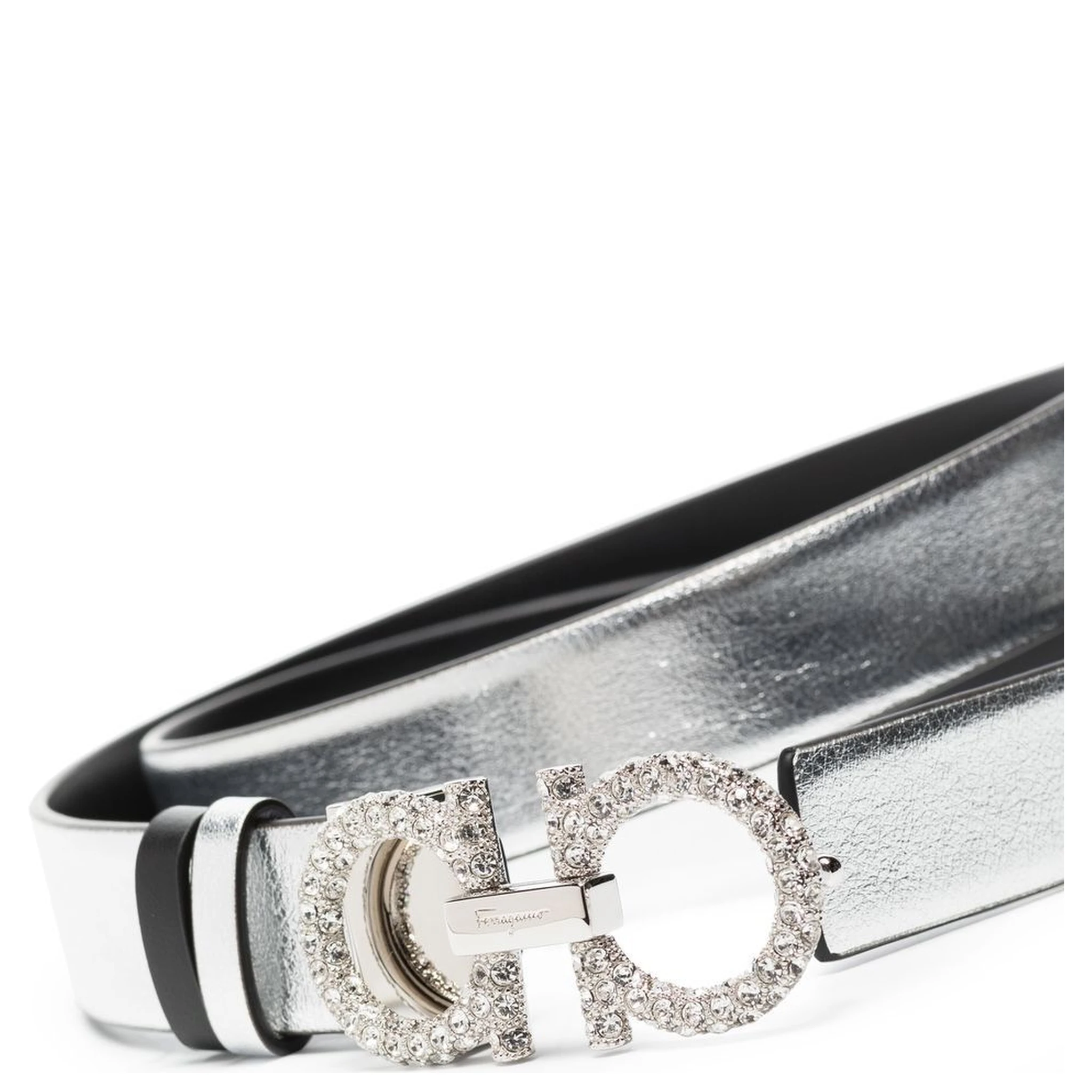 Ferragamo Women Gancini Strass Leather Belt In Neutral