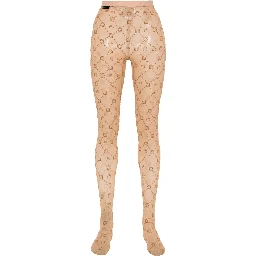Signature Moonogram Footed Mesh Tights In Bg60 Camel