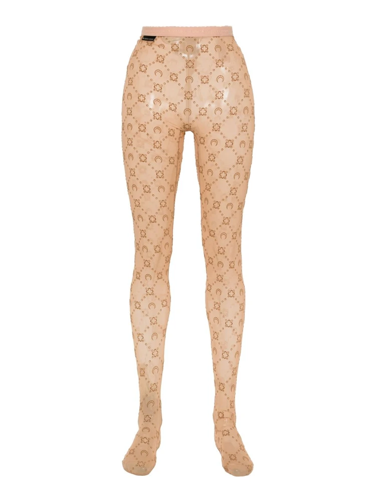 Signature Moonogram Footed Mesh Tights In Bg60 Camel