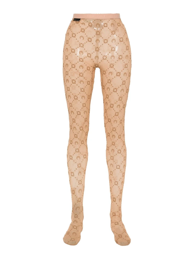 Signature Moonogram Footed Mesh Tights In Bg60 Camel