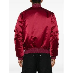Padded Nylon Bomber Jacket With Chest Logo In Burgundy