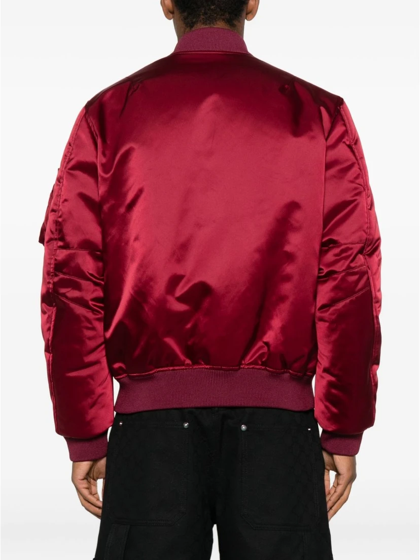 Padded Nylon Bomber Jacket With Chest Logo In Burgundy