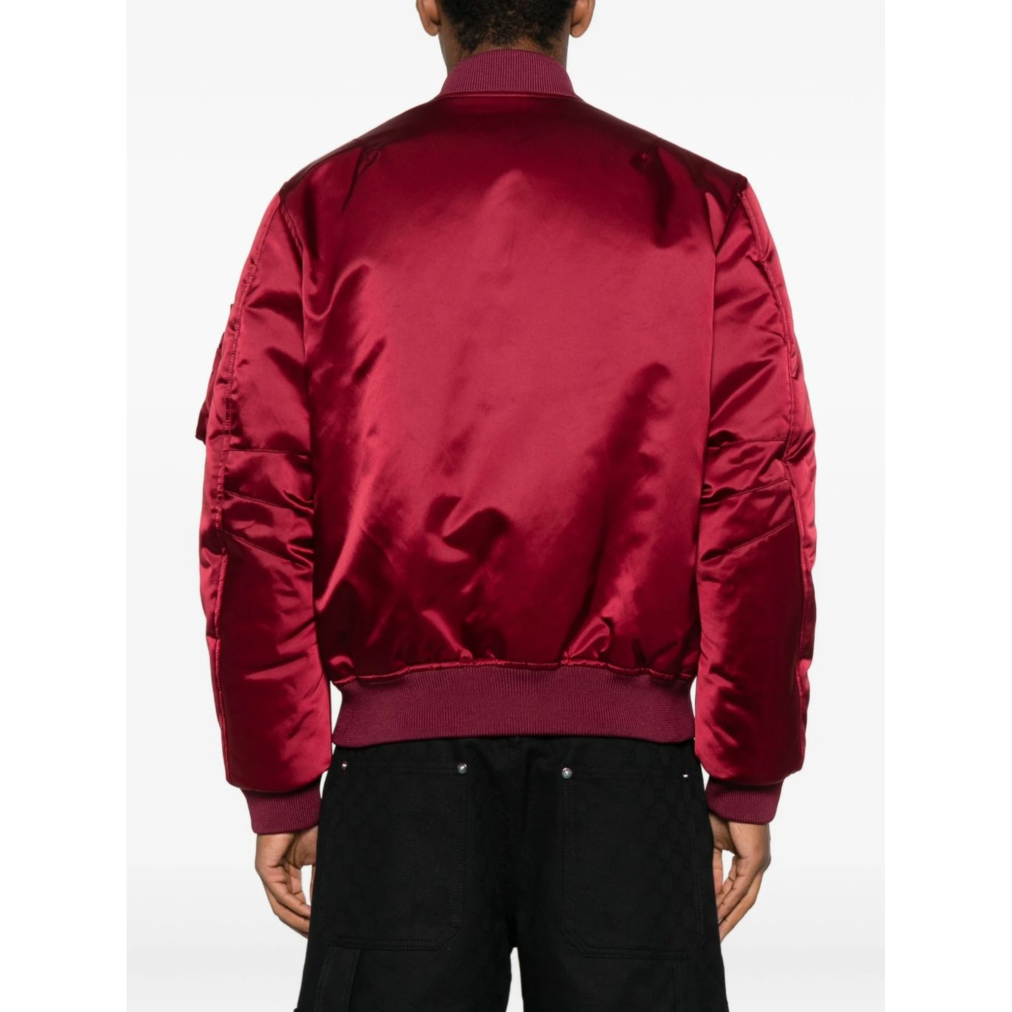 Padded Nylon Bomber Jacket With Chest Logo In Burgundy
