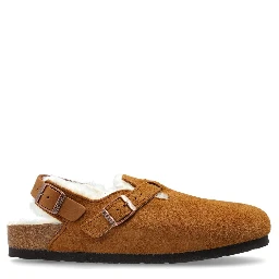 Tokio Shearling Suede Slippers In Animal Print