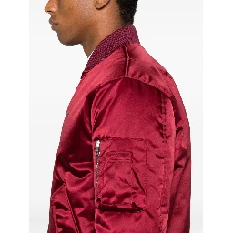 Padded Nylon Bomber Jacket With Chest Logo In Burgundy