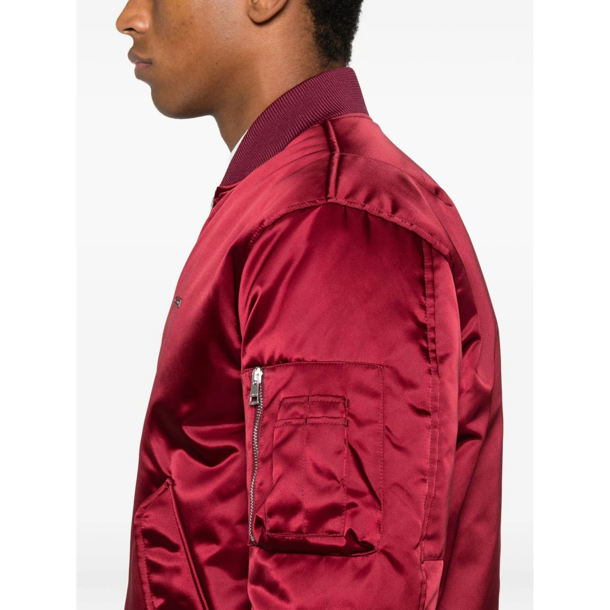 Padded Nylon Bomber Jacket With Chest Logo In Burgundy