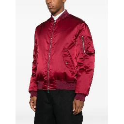 Padded Nylon Bomber Jacket With Chest Logo In Burgundy