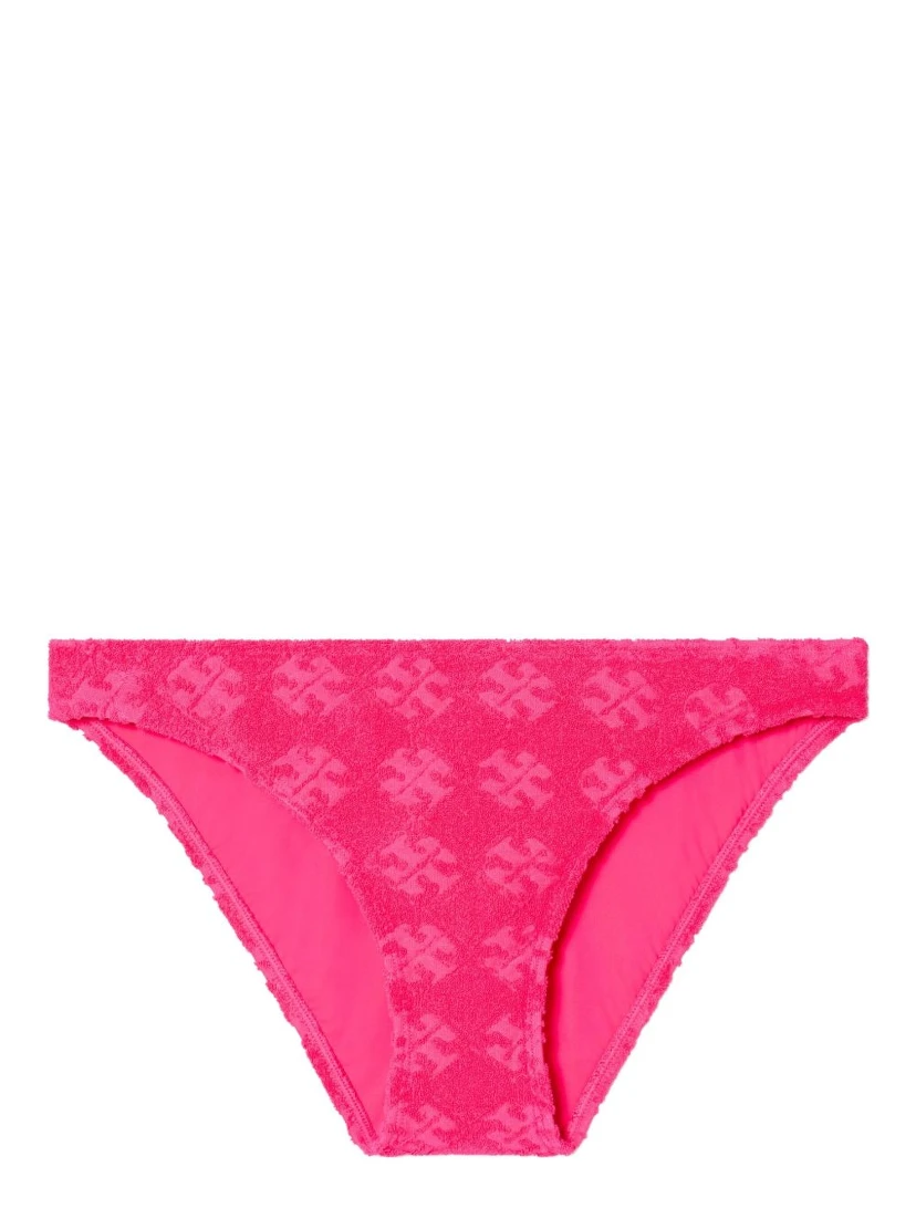 Textured Fabric Bikini Bottom With Adjustable Straps In Pink