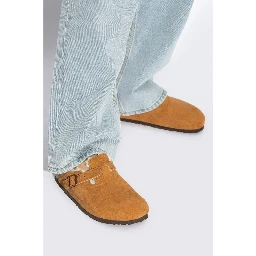 Tokio Shearling Suede Slippers In Animal Print