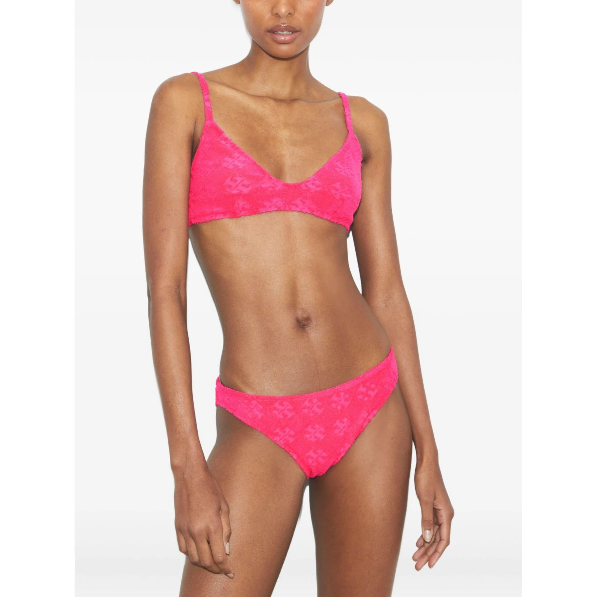 Textured Fabric Bikini Bottom With Adjustable Straps In Pink