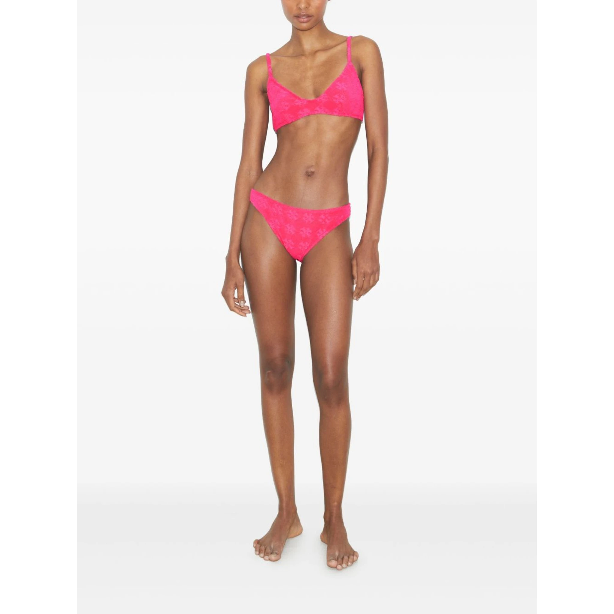 Textured Fabric Bikini Bottom With Adjustable Straps In Pink