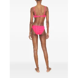 Textured Fabric Bikini Bottom With Adjustable Straps In Pink