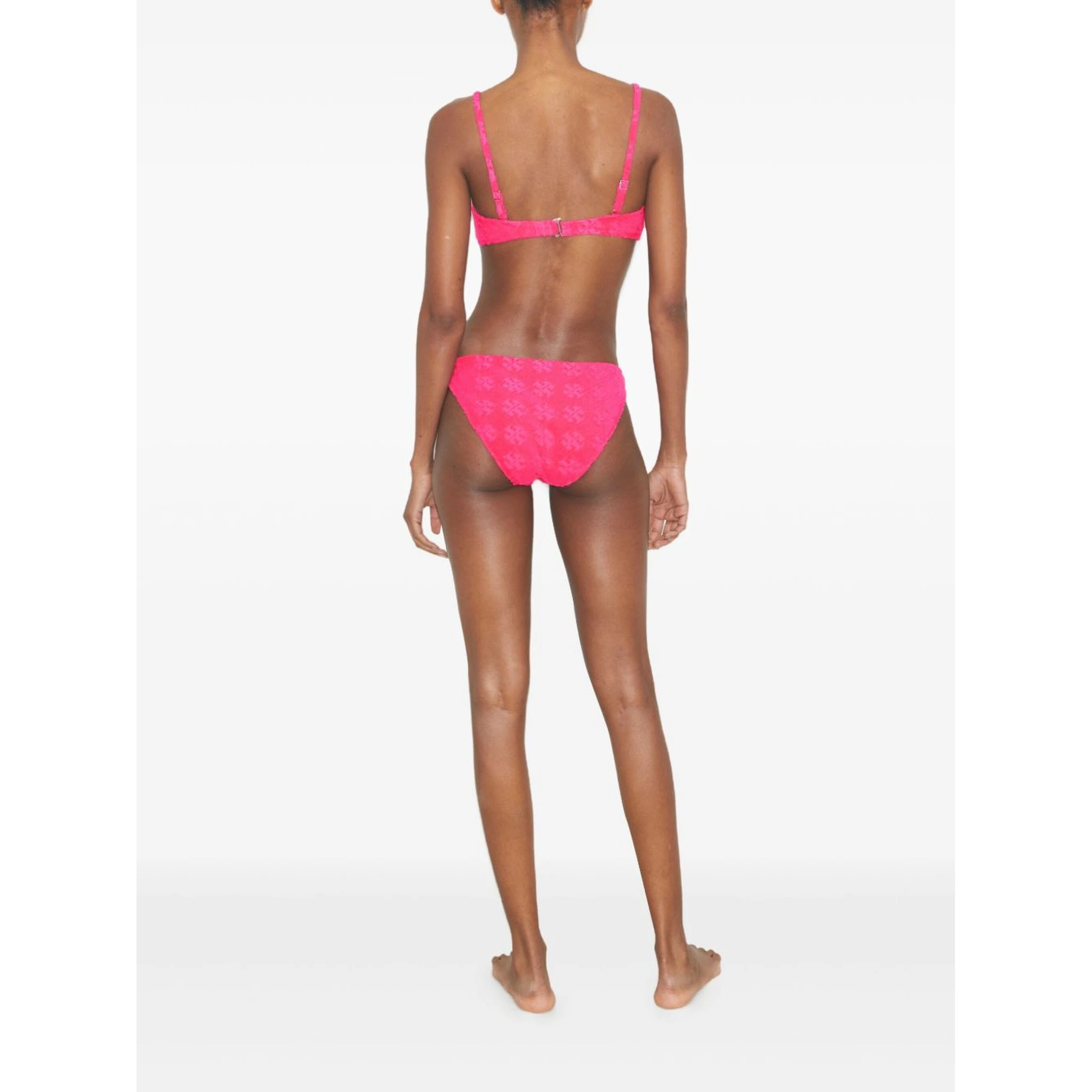 Textured Fabric Bikini Bottom With Adjustable Straps In Pink