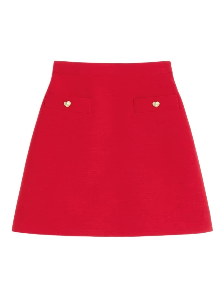 Crepe Couture Skirt With Heart Jewel Buttons In Red