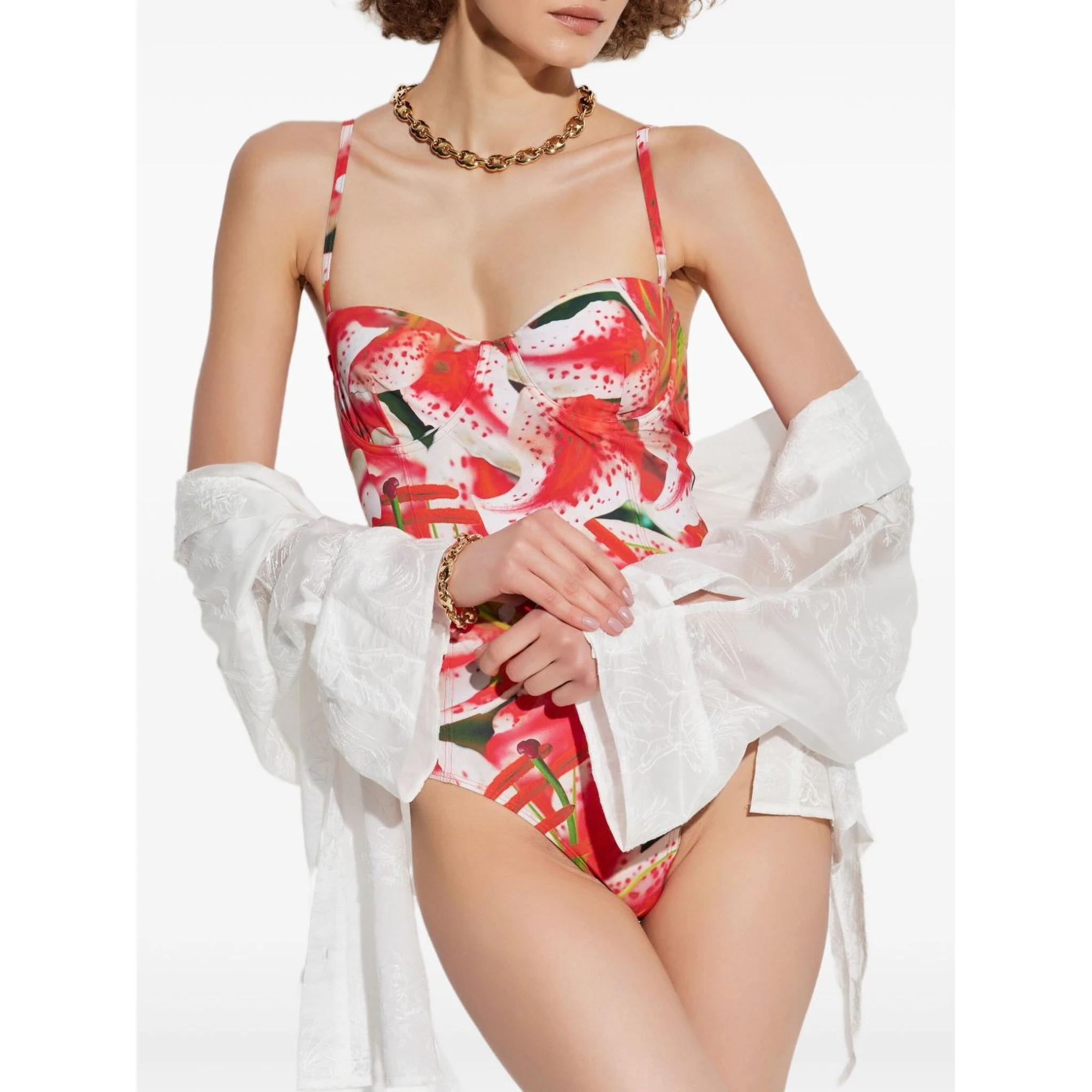 floral-print swimsuit