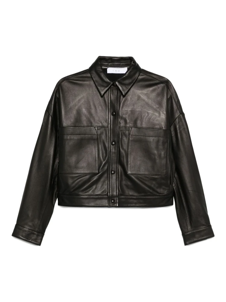 Collared Neck Leather Jacket With Structured Shoulders In Black