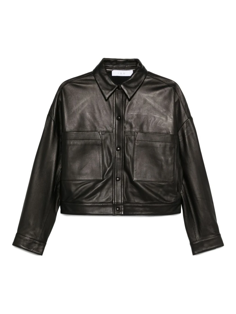 Collared Neck Leather Jacket With Structured Shoulders In Black