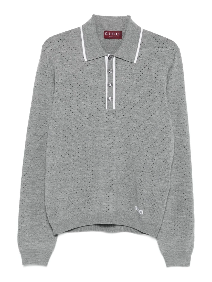 Men Wool Long-sleeves Polo Shirt In Animal Print