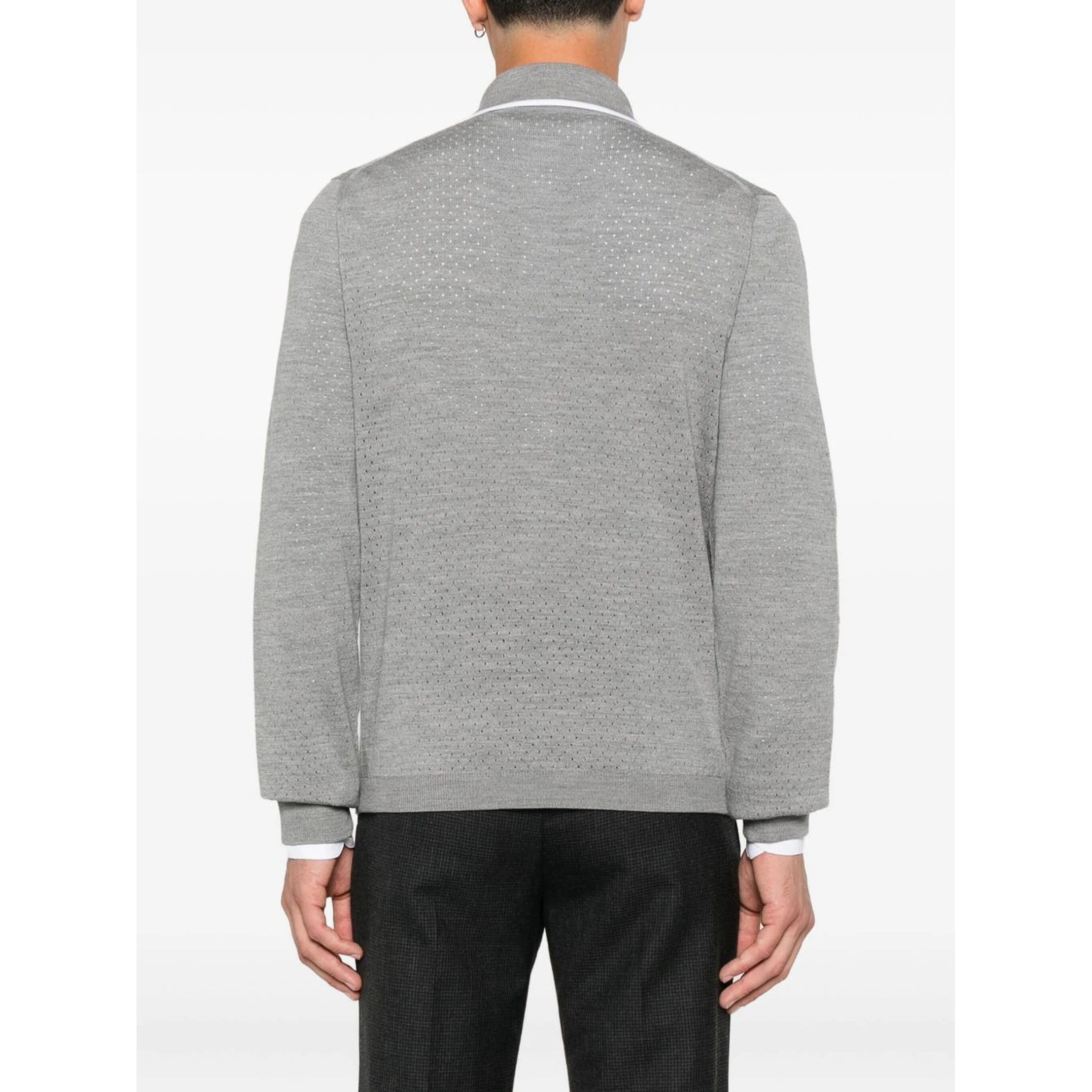 قميص بولو رجالي من الصوف بأكمام طويلة بنقشة جلد الحيوانات