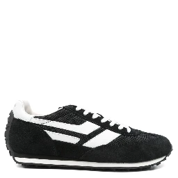 Suede Sneakers With Contrast Panels And Flat Sole In Black