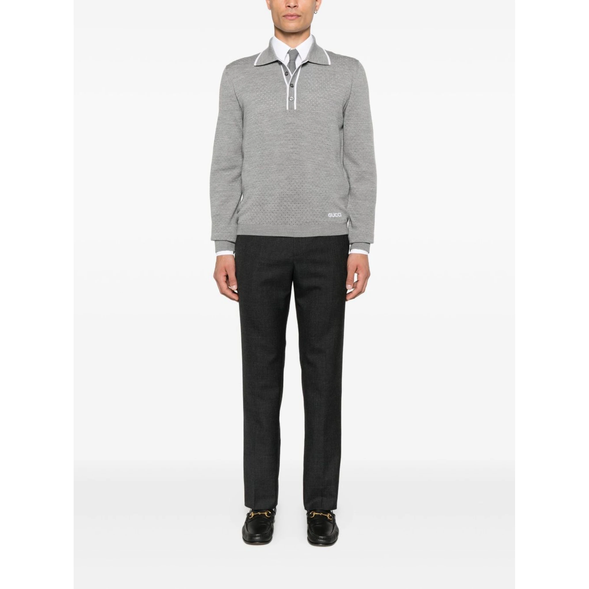 قميص بولو رجالي من الصوف بأكمام طويلة بنقشة جلد الحيوانات