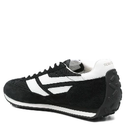 Suede Sneakers With Contrast Panels And Flat Sole In Black