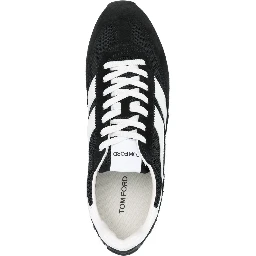 Suede Sneakers With Contrast Panels And Flat Sole In Black