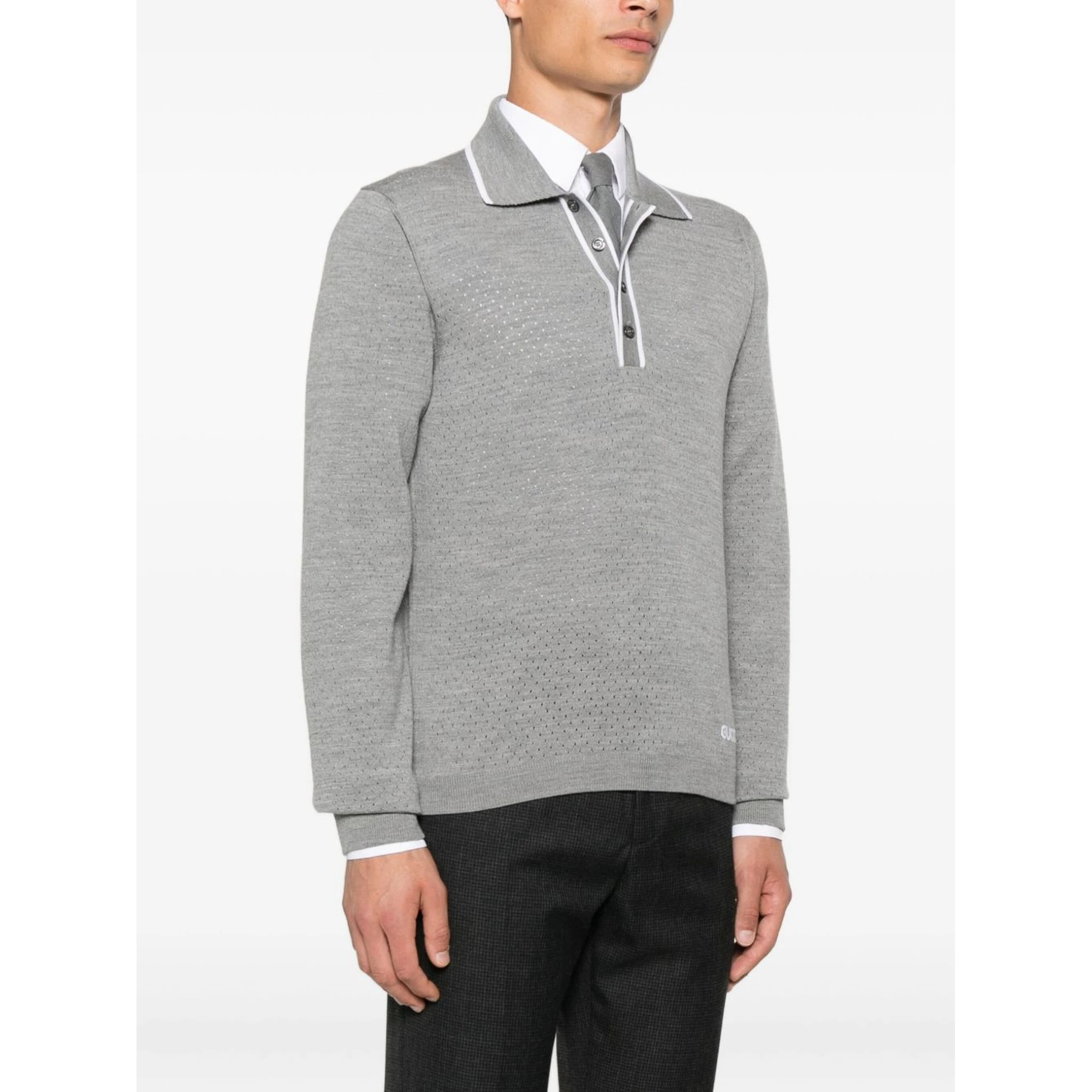 قميص بولو رجالي من الصوف بأكمام طويلة بنقشة جلد الحيوانات