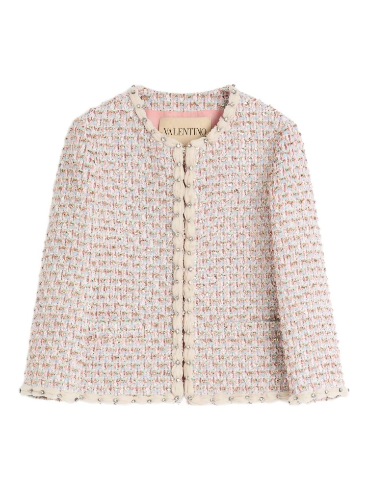 Ribbon embroidered tweed jacket
