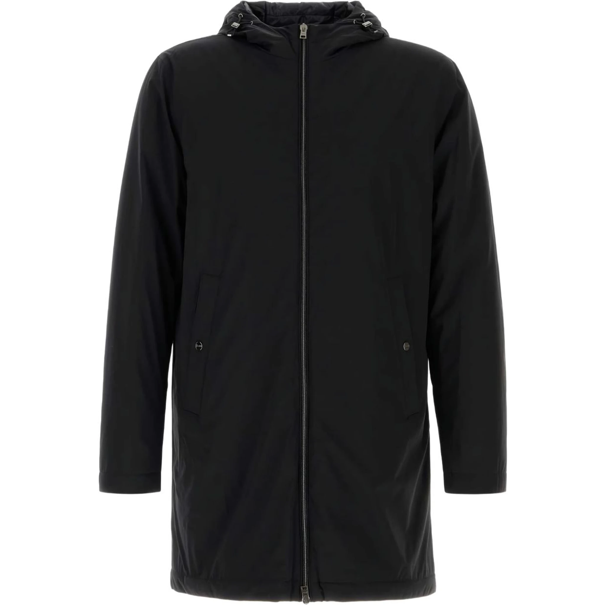 Stretch Nylon Parka With Hood And Pockets In Black