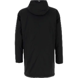 Stretch Nylon Parka With Hood And Pockets In Black