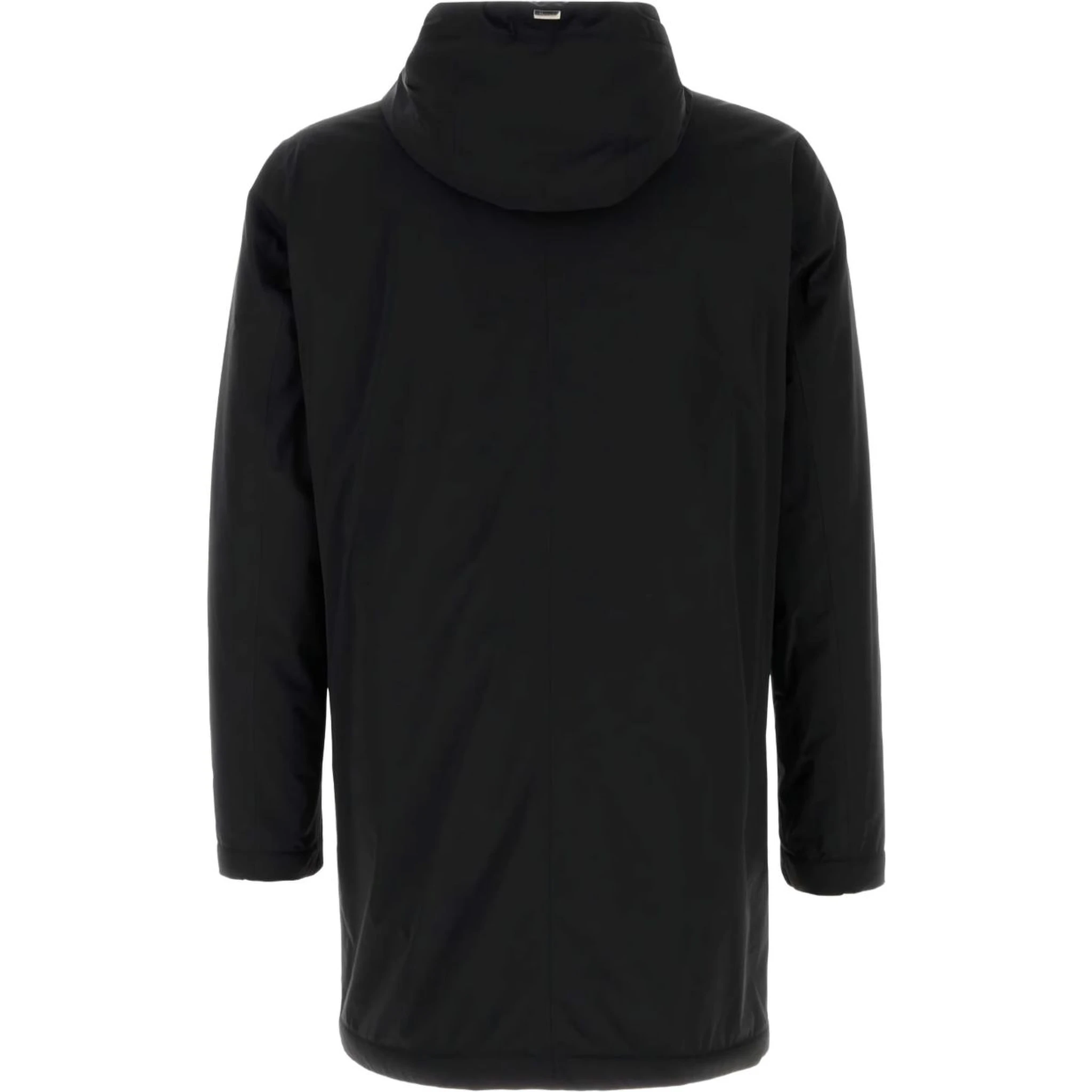 Stretch Nylon Parka With Hood And Pockets In Black