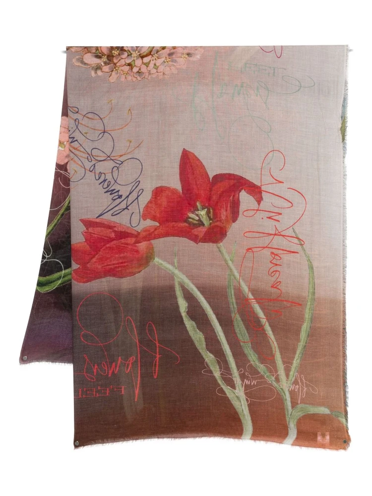 Floral-print Silk Scarf In Neutral