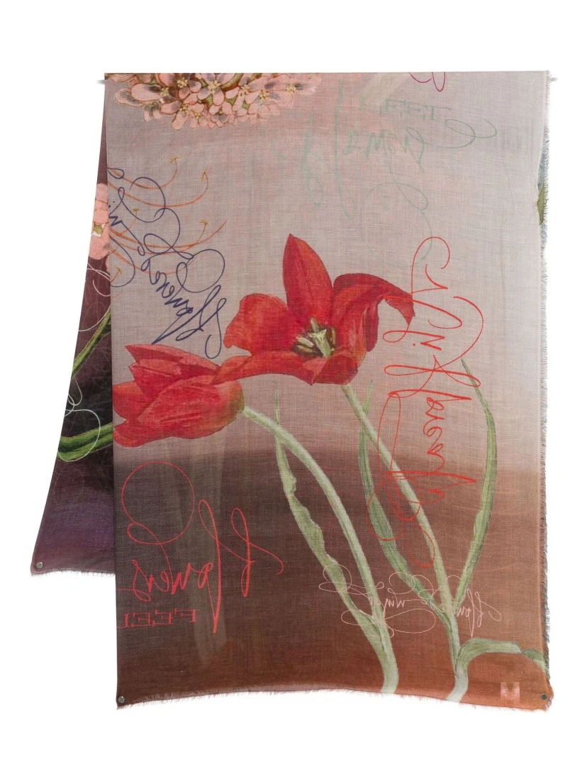 Floral-print Silk Scarf In Neutral