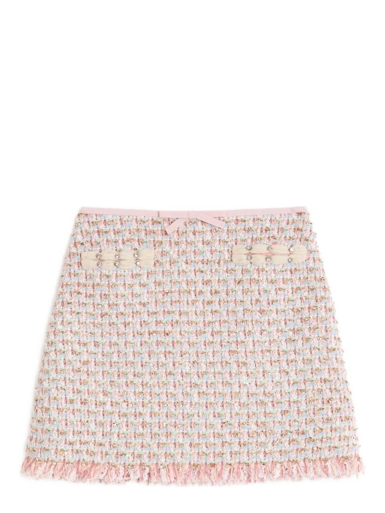 Womens Multicolor. Fringed Embellished Woven Mini Skirt