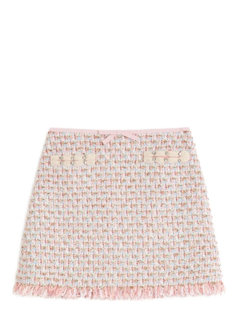 Womens Multicolor. Fringed Embellished Woven Mini Skirt