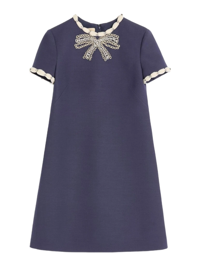Valentino Garavani Wool And Silk Embroidered Dress In Blue