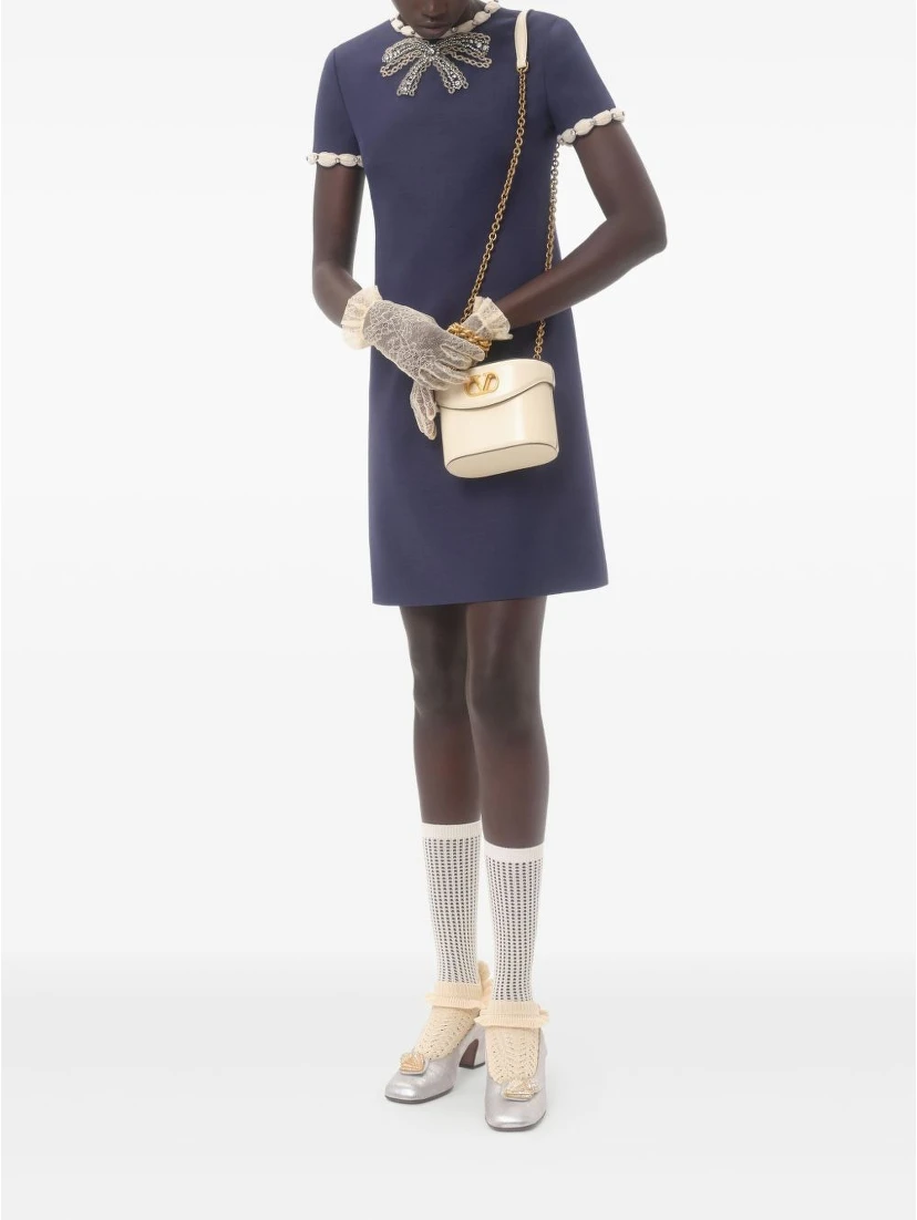 Valentino Garavani Wool And Silk Embroidered Dress In Blue