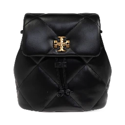 Kira Black Backpack With Metallic Logo Plate On The Front In Quilted Leather Woman