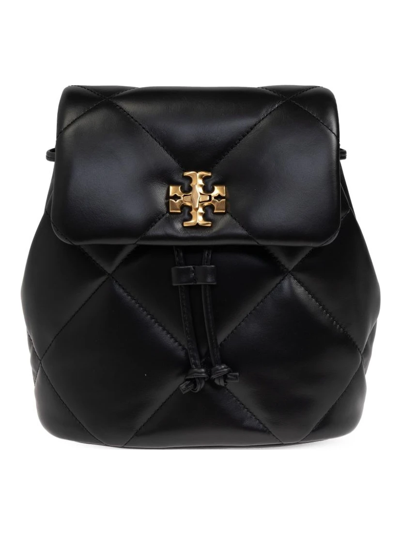 Kira Black Backpack With Metallic Logo Plate On The Front In Quilted Leather Woman