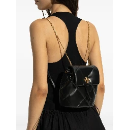 Kira Black Backpack With Metallic Logo Plate On The Front In Quilted Leather Woman