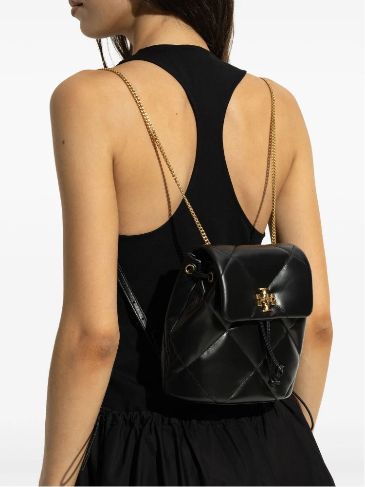 Kira Black Backpack With Metallic Logo Plate On The Front In Quilted Leather Woman alternative