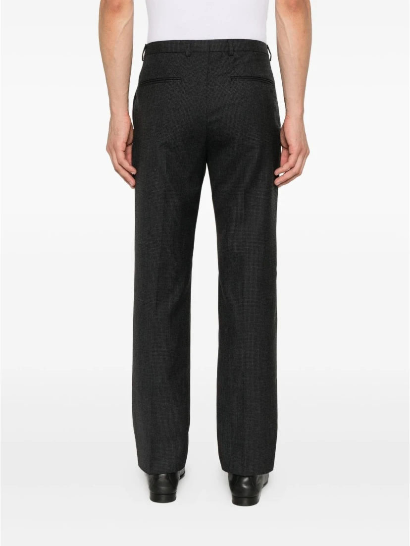 Straight Checked Trousers With Pockets And Loops In Black